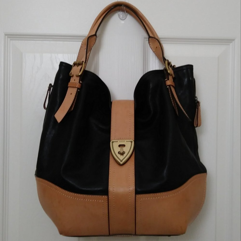 Brook Brothers Leather Black Tan Hobo Bag - Picture 12 of 16